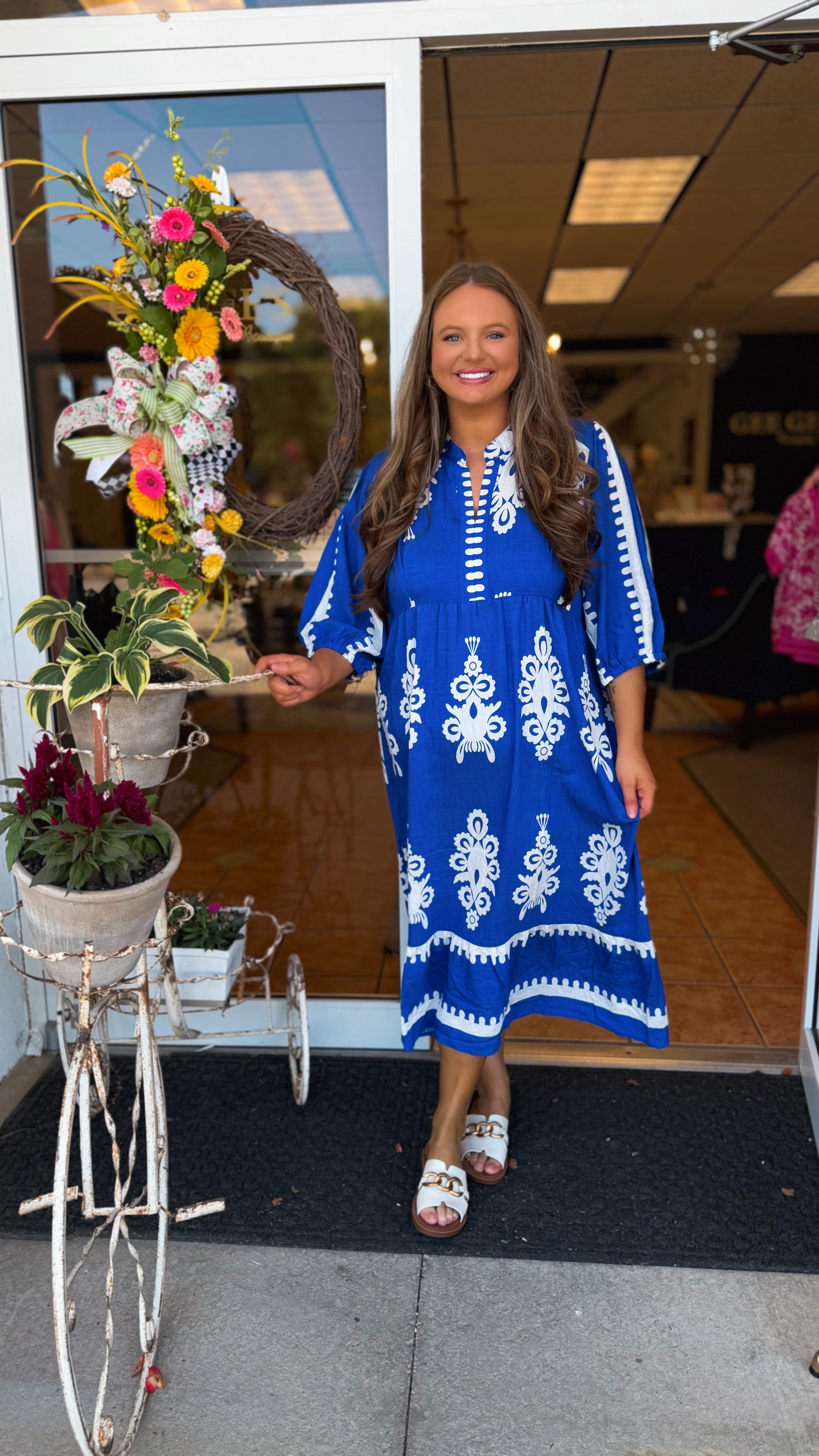 Curvy Karina Cobalt Blue Mixed Midi Dress