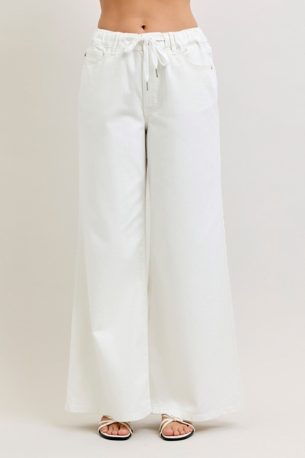 Judy Blue Crissie White Featherweight Rose Gold Trim Pants