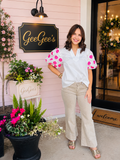 Natalie Floral Sleeve White Top
