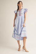 Sonya Flutter Sleeve Trimmed Midi Dress