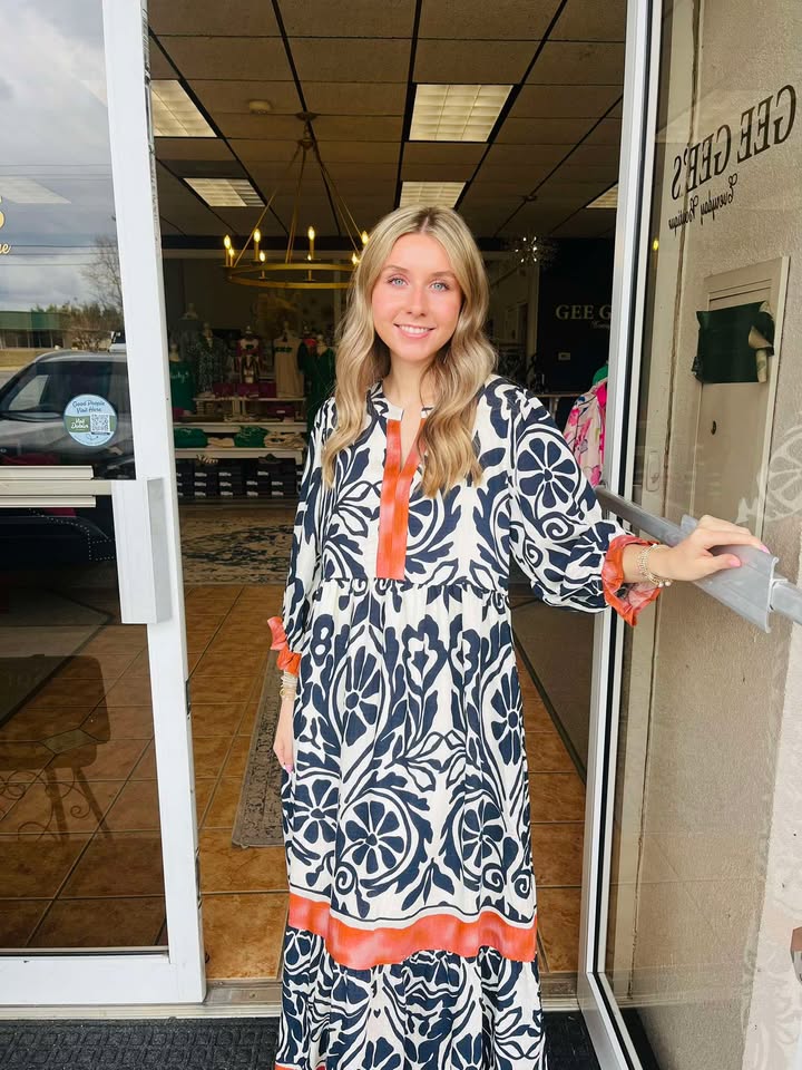 Loreli Mixed Print Navy Midi Dress