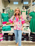 Sharon Pink Mix Linen Top