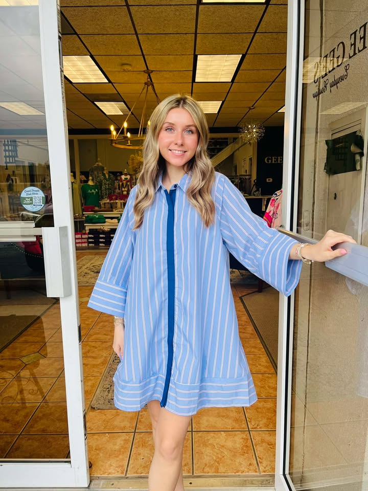 Darling Striped Denim Tone Mini Dress