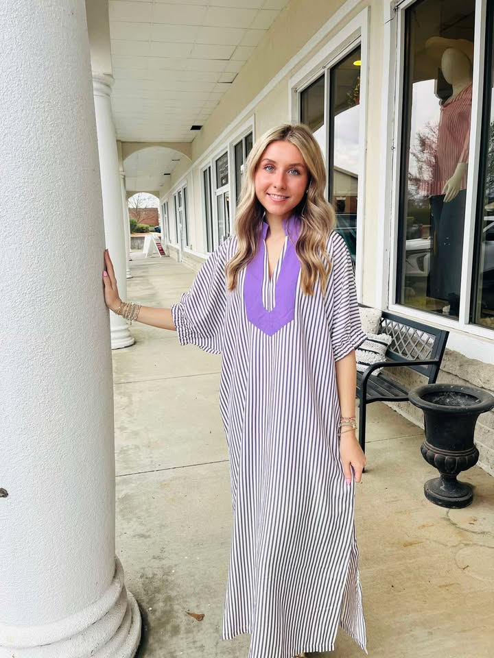 Lena Lavender Striped Midi Dress
