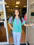 Esmay Emerald Notch Neck Top
