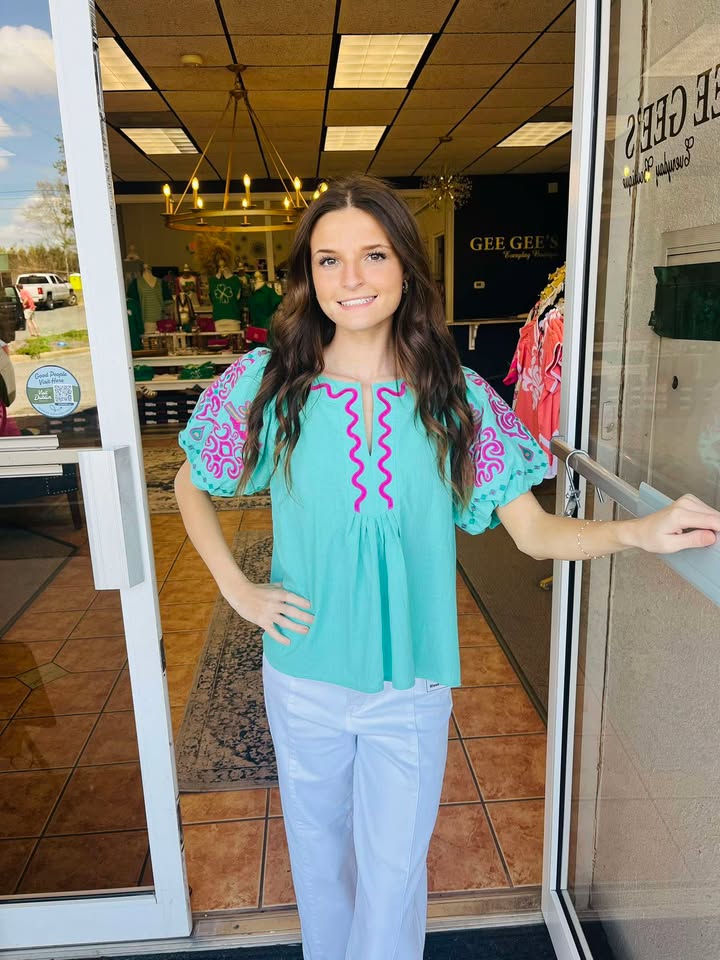 Esmay Emerald Notch Neck Top