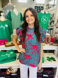 Jade Leopard Leaves Print Woven Top