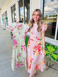 Coraline Printed Floral Flutter Midi Dress