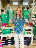 Tracy Blue Floral Ruffled Collar Top