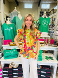 Trina Tropical Print Ruffle Sleeve Top