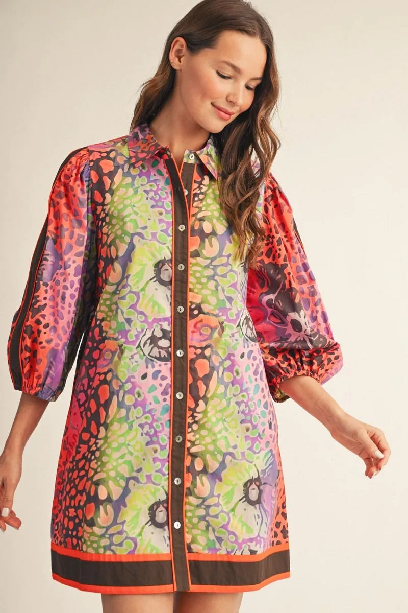 Louise Leopard Floral Button Down Mini Dress