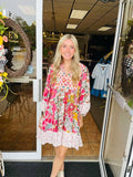 Melody Mixed Print Bubble Sleeve Mini Dress