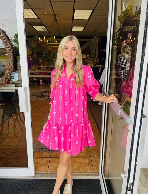 Rosie Ribbon Printed Scallop Trim Mini Dress