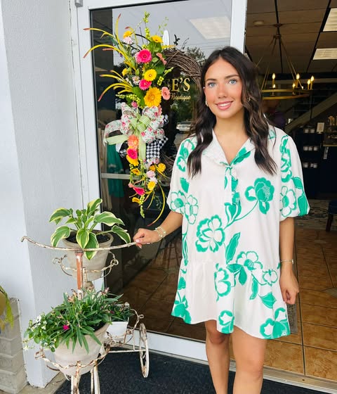 Gailey Green Floral Tiered Dress