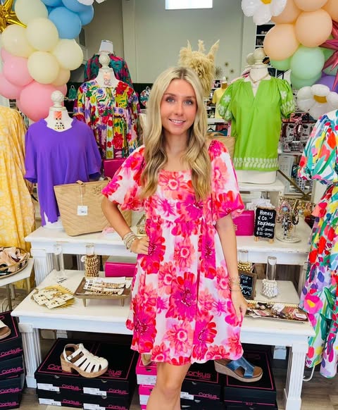 Julia Floral Puff Sleeve Square Neck Dress