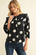 Patti Polka Dot Peasant Navy Top