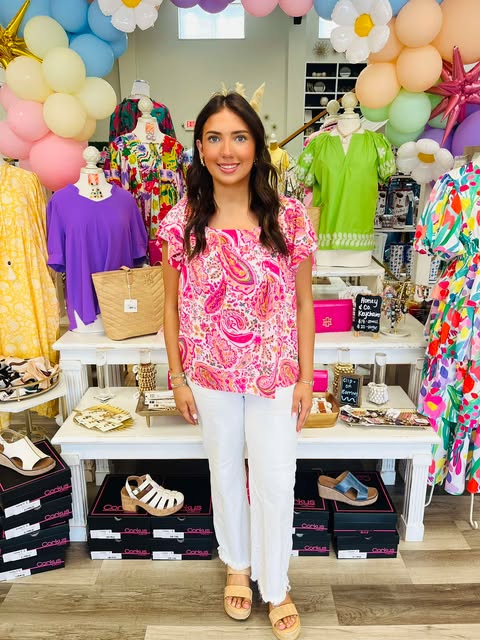 Catalina Paisley Woven Square Neck Top