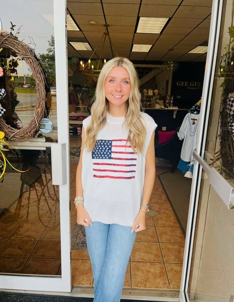 American Babe Sequin Flag Knit Top