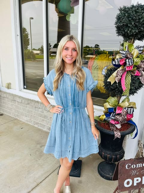 Delilah Snow Washed Pleated Denim Dress