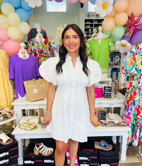 Eleanor Pleated Short Sleeve Off White Dress
