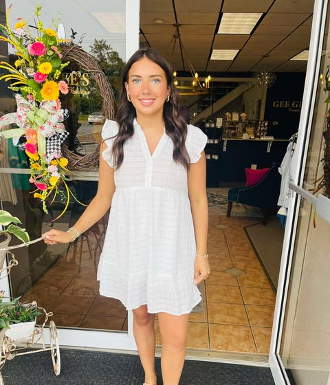 Ella Textured Flutter Sleeve Mini Dress