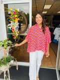 Lindy Tomato Mix Printed Button Down Top