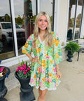 Sadie Spring Green Floral Lace Trim Mini Dress