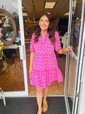 Adelyn Deco Lillies Fuchsia Mini Dress