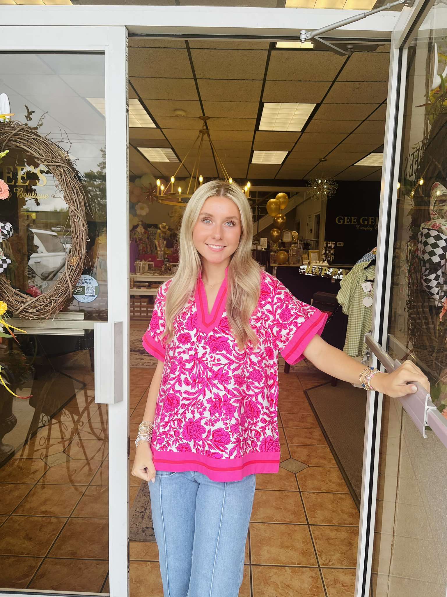 Julia Pink Floral Printed Top