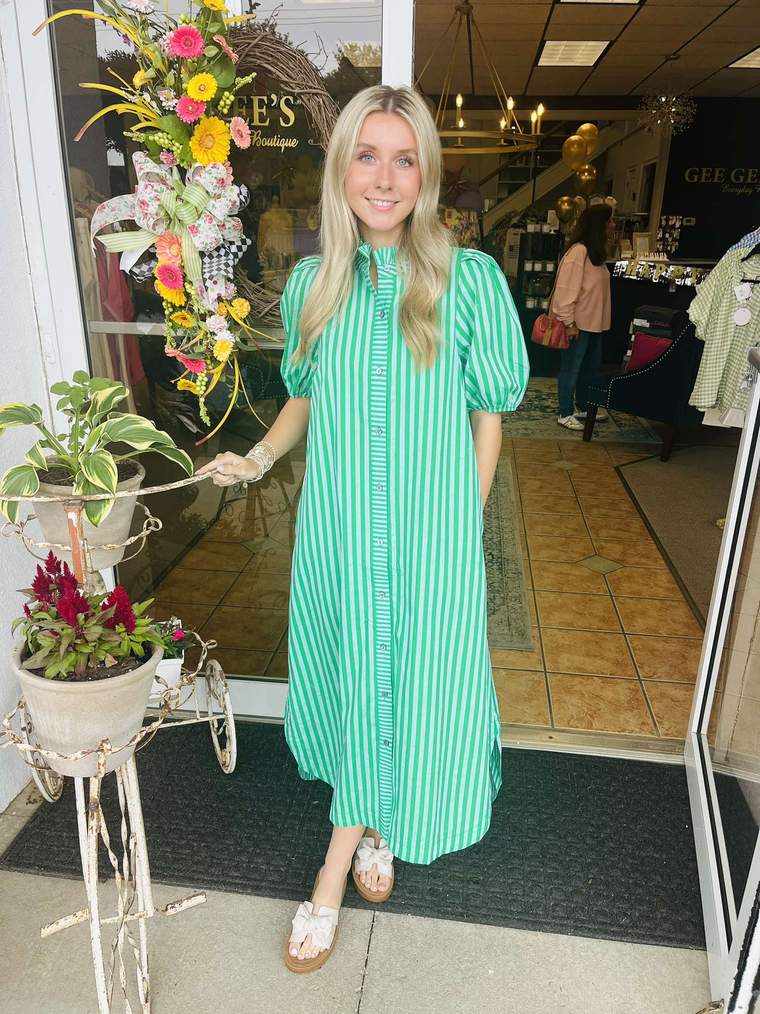 Shayla Green Striped Midi Dress