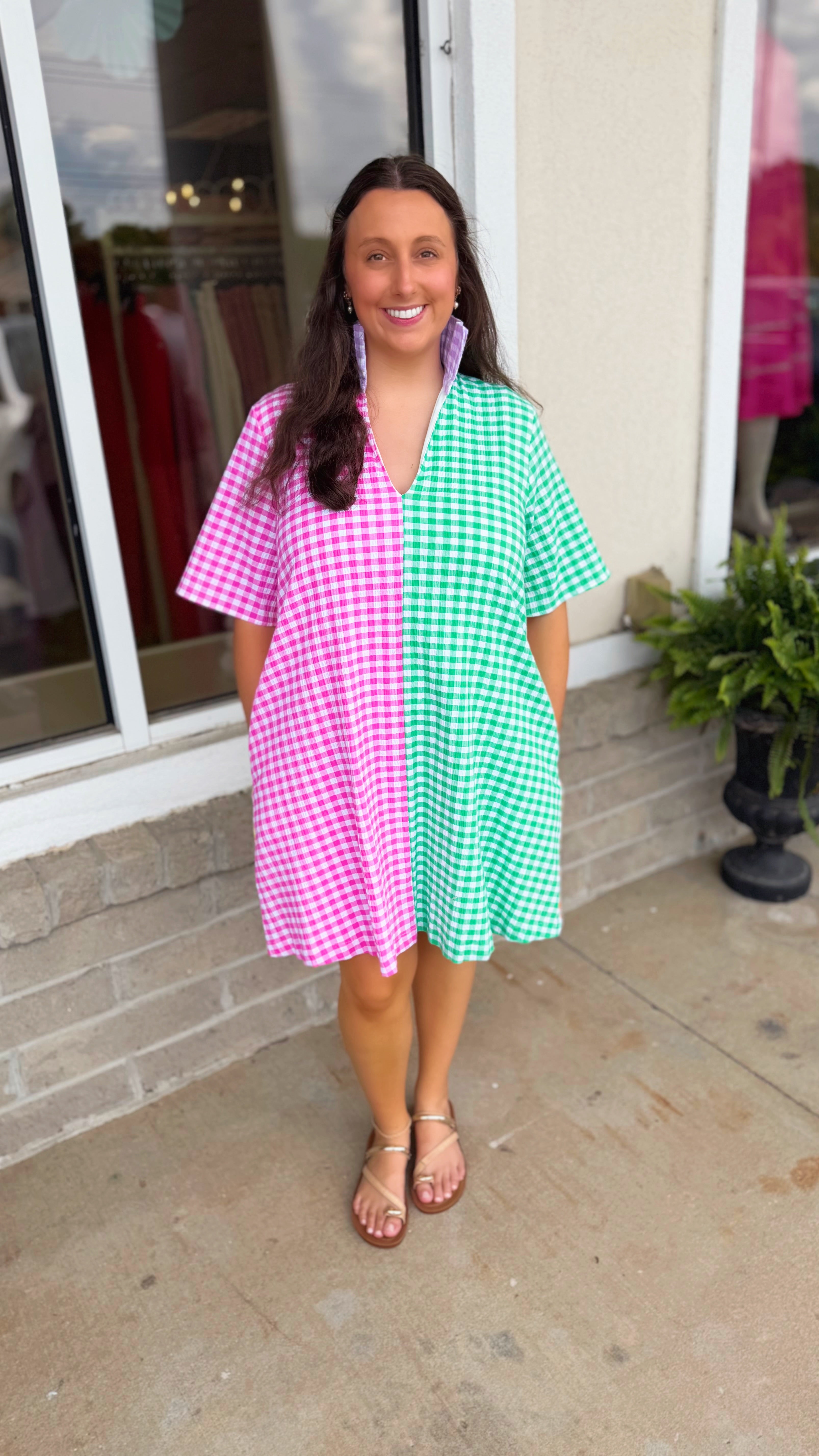 Olivia Multi Seer Gingham Adrienne Dress