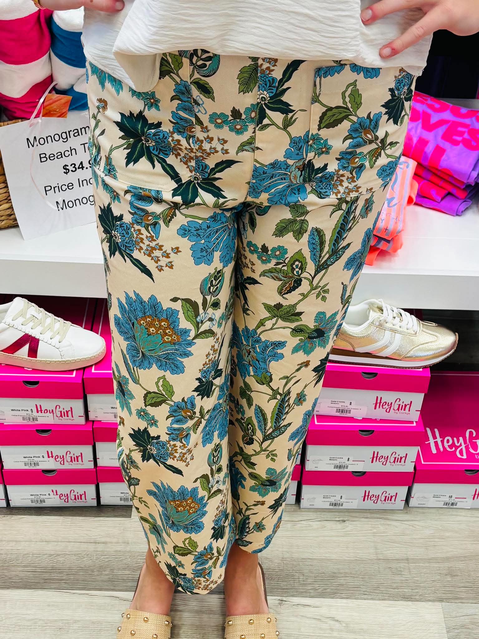 Brita Blue Floral Mix Ankle Crop Pants