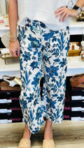 Karina Cobalt Floral Mix Cropped Pants