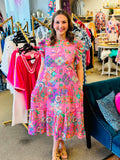 Shelbie Ruffled Sleeve Boho Multi Midi Dress