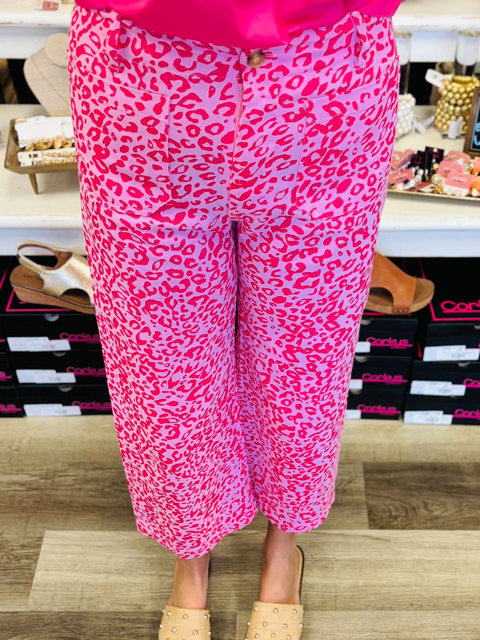 Prancing In Pink Leopard Crop Pants