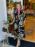 Betsy Black High Neck Boho Floral Midi Dress
