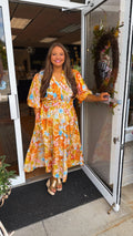 Curvy Marigold Garden Midi Dress