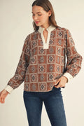 Gemma Long Sleeve Embroidered V Neck Top