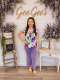 Violet Flutter Sleeve Floral Printed Top