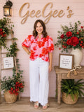 Addison Pink Red Combo Floral Top