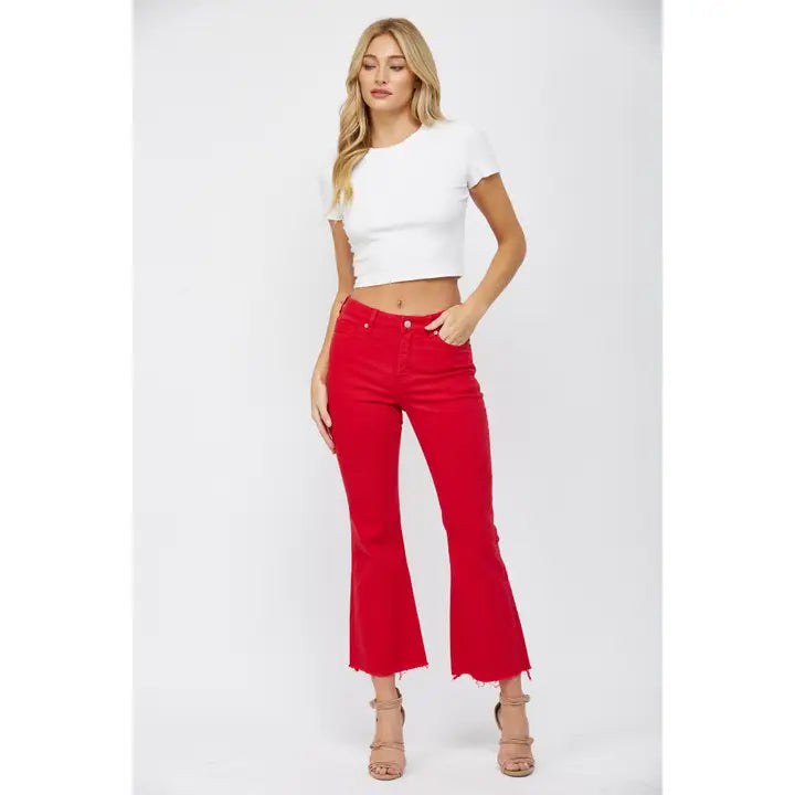 Mica Husker Red High Rise Ankle Flare Jeans