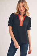 Brittney Black Contrast Trim Top
