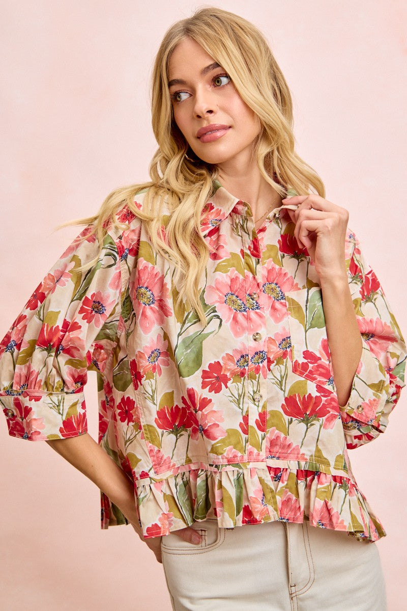 Beatrice Floral Ruffled Hem Top