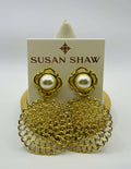 Susan Shaw Handcast Gold, Filgree With White Pearl Earrings