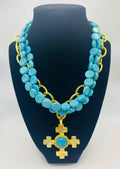 Susan Shaw Gold 4 Cross 3 Strand Turquoise Necklace
