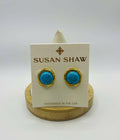 Susan Shaw handcast Gold & Turquoise Cab Earrings