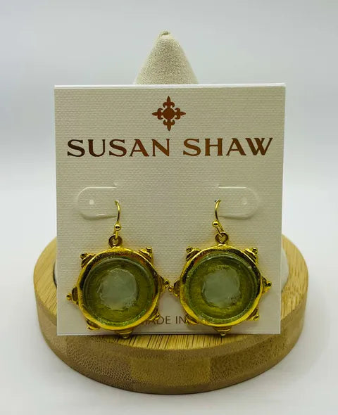 Susan Shaw Gold & Clear Venetian Glass Coin Earring