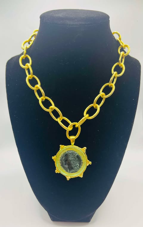 Susan Shaw Gold Clear Venetian Glass Coin Chain Necklace