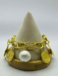 Susan Shaw Handcast Gold Coin and Cotton Pearl Bracelet