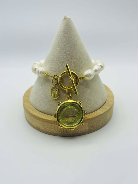 Susan Shaw Gold Clear Venetian Glass Horse Bracelet